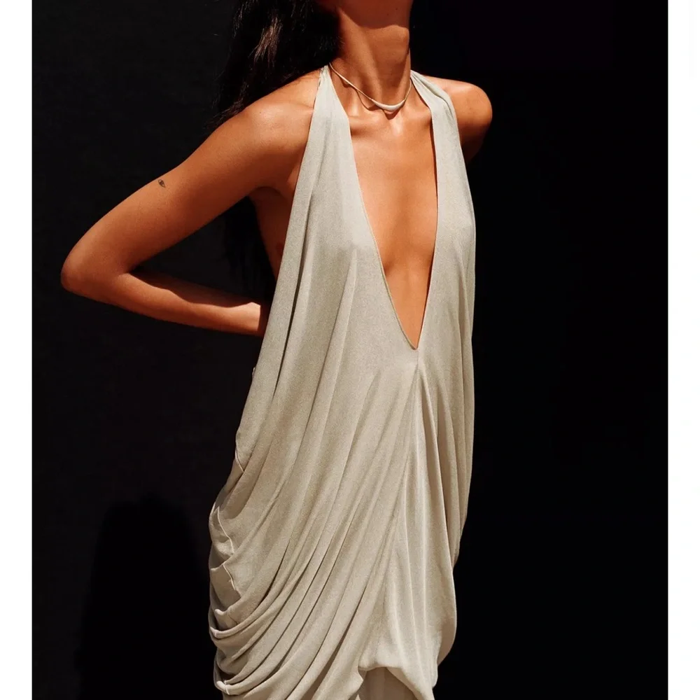 Chic Backless Beige Maxi Dress - Picture 3 of 4